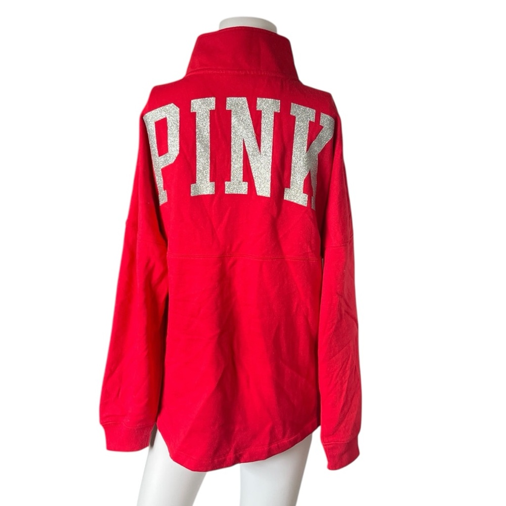 NEW PINK Victoria's Secret Red Zip Up Sweater Silver Glitter Womens Size XS